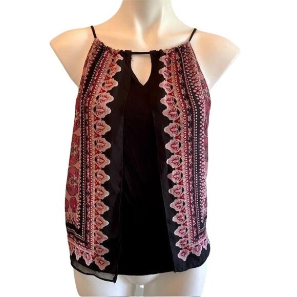 BCX Sleeveless Top Black and Pink Tie in Back Size Small - Picture 1 of 9